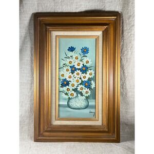 Vintage Daisy Still Life Painting Framed Floral Wall Art Signed Lamy